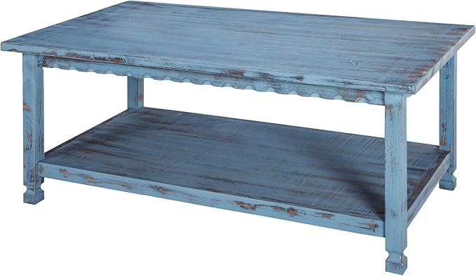 Rustic Rectangular Coffee Table w/1 Shelf in Distressed White Antique Finish