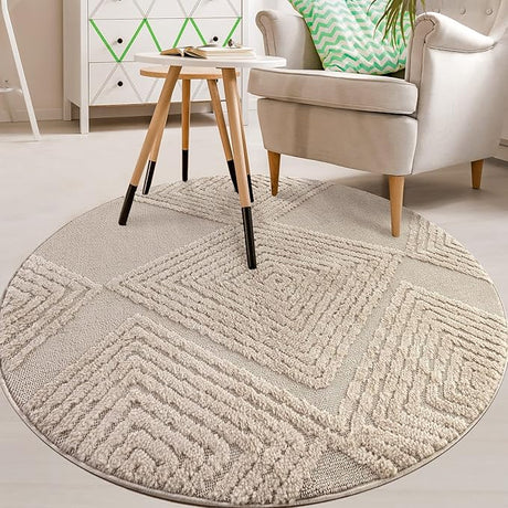 Palafito 8x10 Geometric Shag Diamond High-Low Pile Textured Indoor Area Rug (White