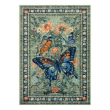 Washable Living Room Rug, Butterfly Area Rugs 5x7 Green Floral Area Rug,