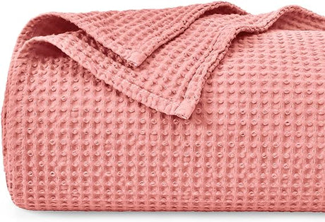 100% Cotton Waffle Weave Blanket King Size 104" x 90"-Lightweight Washed Soft