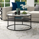 Ada 32" Wide Round Coffee Table in Blackened Bronze