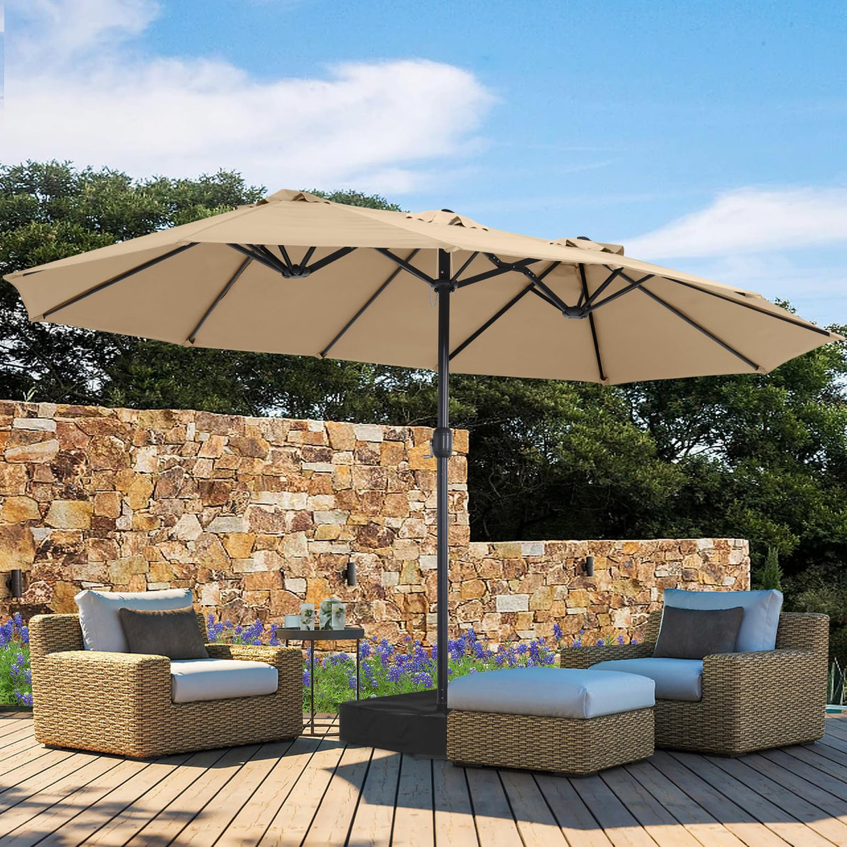 Patio Outdoor Umbrella,15FT Double Sided Large Umbrella,Including Umbrella Base