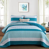 Striped King Size Quilt Set,Lightweight Grey Bedspreads Boho King Quilt