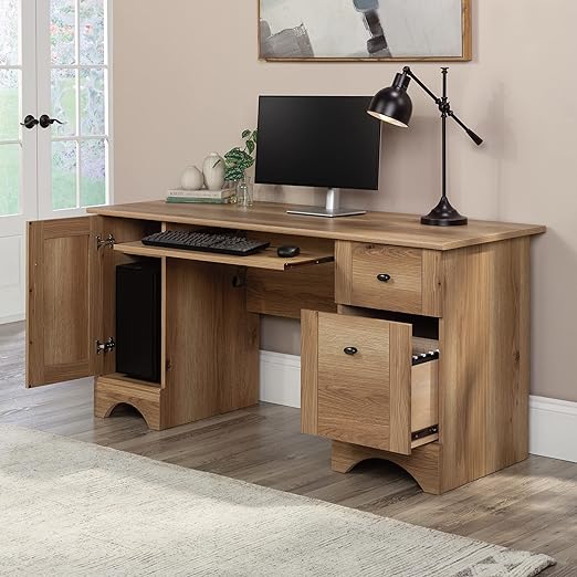 Miscellaneous Office Computer Desk with Drawers, Laurel Oak