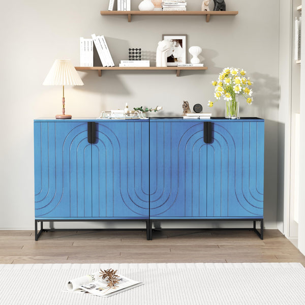 HLR Accent Wood Grain Cabinet with 2 Doors, Storage Cabinet Sideboard with Black Metal Legs for Living Room,Entryway and Kitchen Dining Room, Antique Blue