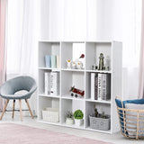 9 Cube Storage Organizer Wooden Display Shelf W/ 5 Removable Back Panels, Customizable Bookcase Bookshelf for Home, Office, Bedroom and Living Room (White)