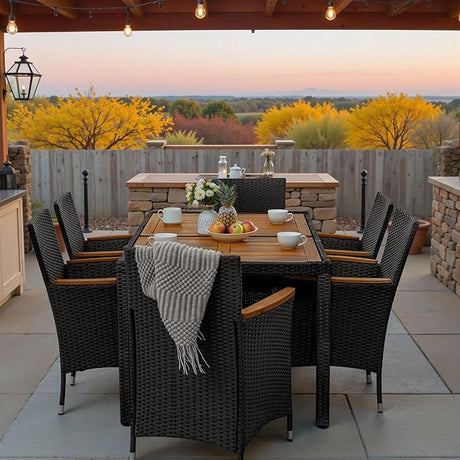 9 Pieces Outdoor Patio Dining Set, Conversation Sets with 1 Table and 8 Rattan Chairs