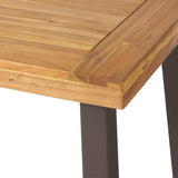 Della Acacia Wood Dining Table, Natural Stained with Rustic Metal,