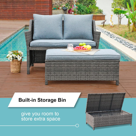 2-Piece Outdoor Patio Furniture Wicker Love-seat and Coffee Table Set