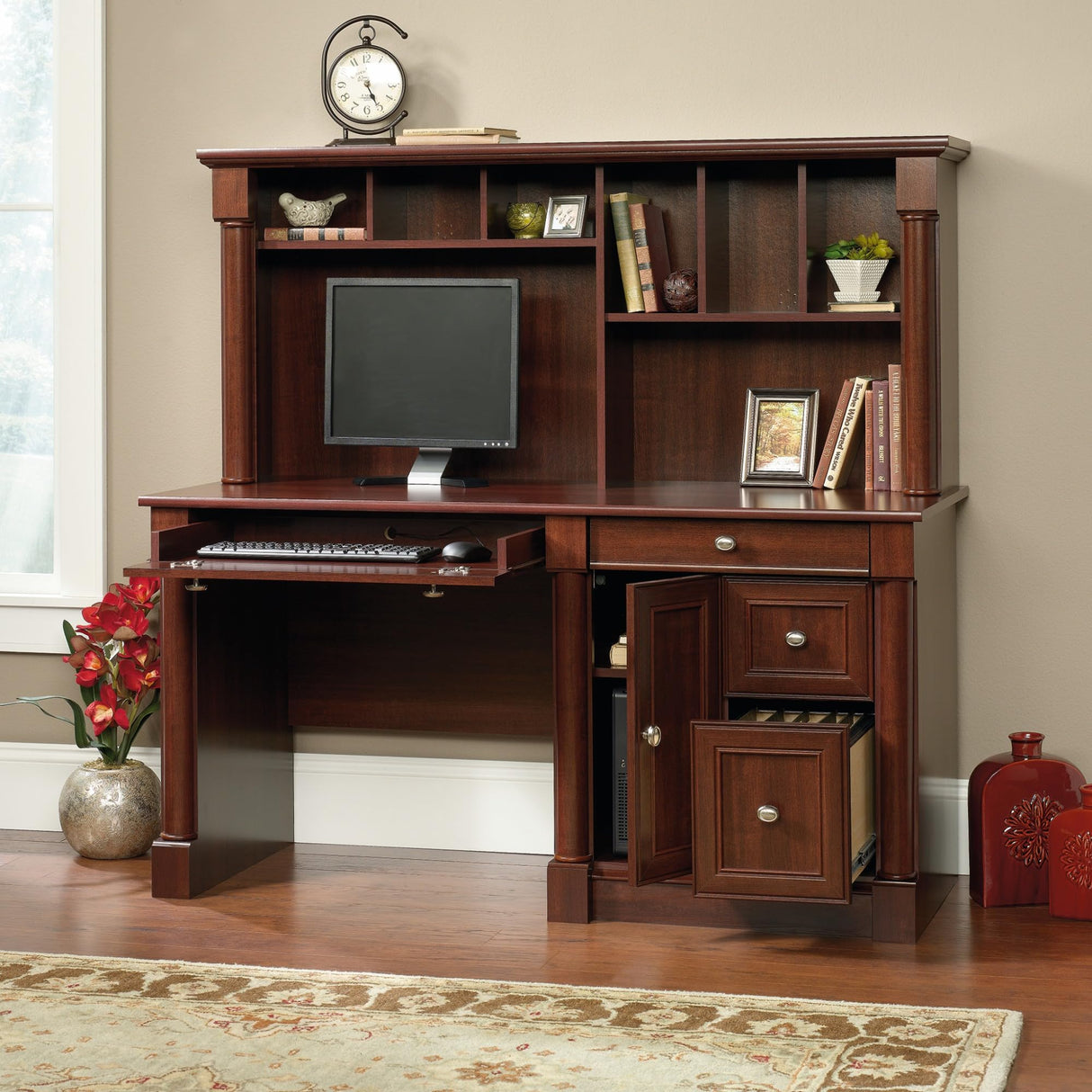 Palladia Computer Desk and Hutch, Select Cherry finish