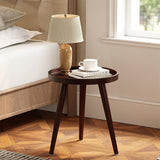 Round White Side Table, Tray Nightstand Coffee End Table for Living Room, Bedroom,