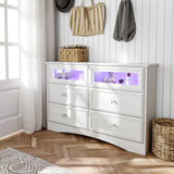 6 Drawer Dresser, White Dressers for Bedroom Chest of Drawers Dresser with LED Lights,