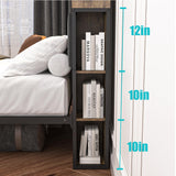 Queen Size Bed Frame With 2-tier Storage Headboard with 2 Storage Drawers and 6