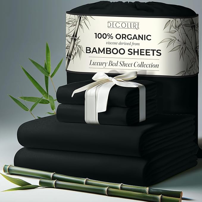 100% Organic Viscose Derived from Bamboo Sheets Queen Size 4pcs - Ultra Soft