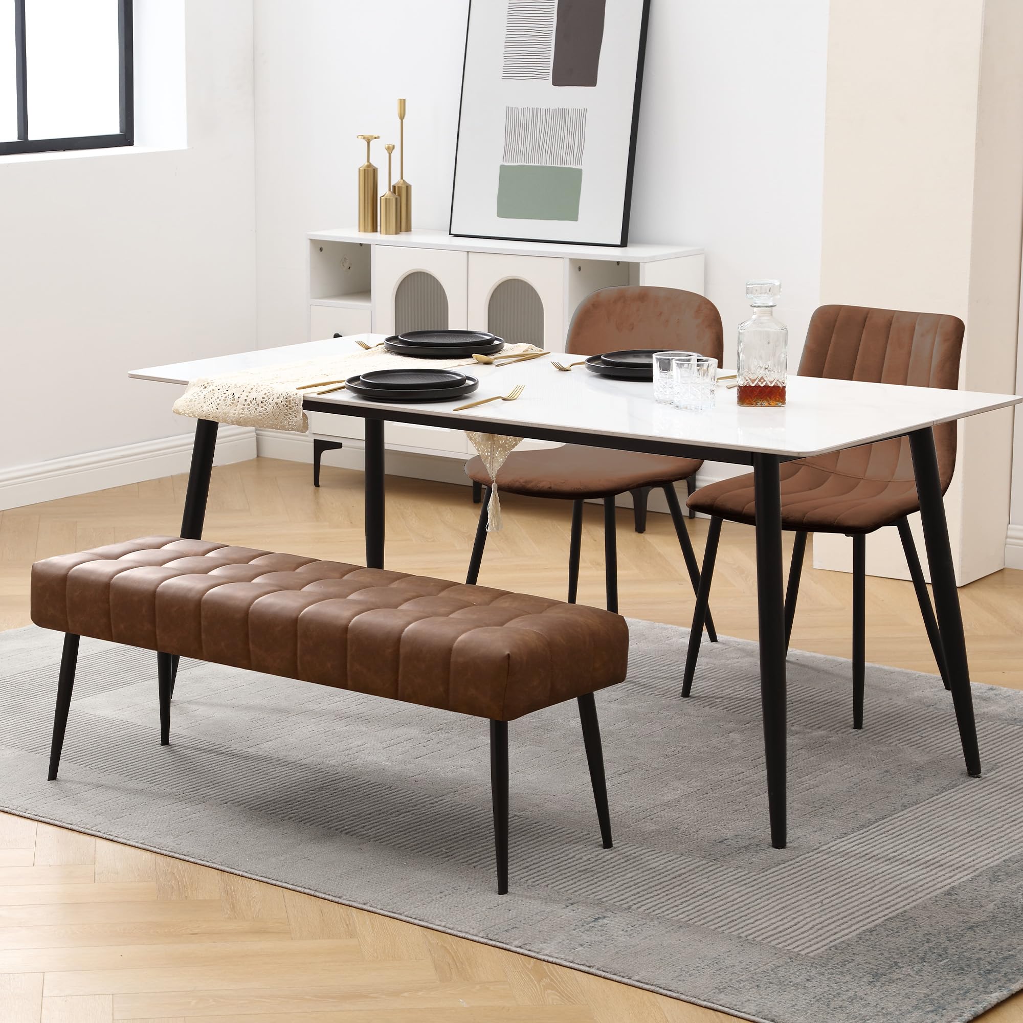 44.5”Bedroom Bench, Modern Faux Leather End of Bed Bench