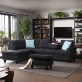 L Sectional Sofa Set with Storage Ottoman, L Shape Linen Upholstered Modular Couch & Chaise