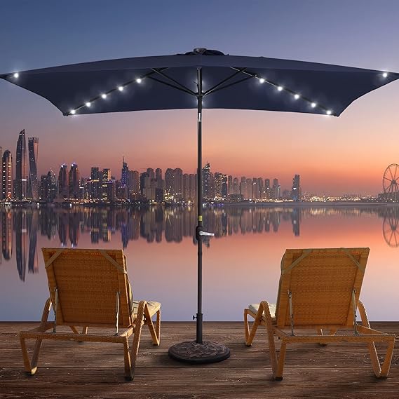 Rectangle Patio Umbrella with Solar Lights, 10x6.5ft Rectangular Umbrella Outdoor Patio