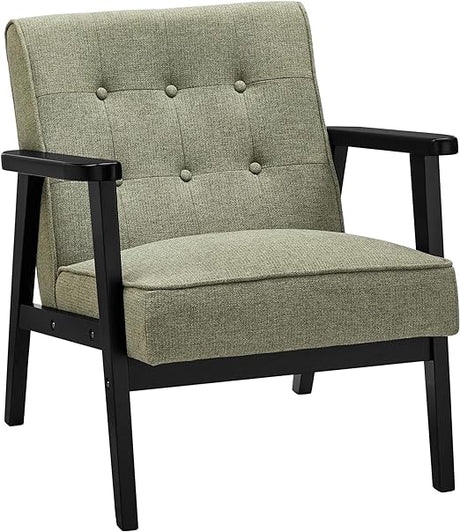 Leisure Chair with Solid Wood Armrest and Feet, Mid-Century Modern Accent Sofa