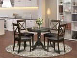 Antique 5 Piece Kitchen Set for 4 Includes a Round Table with Pedestal and 4 Faux Leather