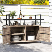Patio Storage Cabinet,Outdoor Bar Cart with Glass Top,Outdoor Storage Cabinet