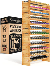 Bamboo Stackable Wine Rack, 8-Tier 72 Bottle Capacity Wine Racks Free Standing Floor