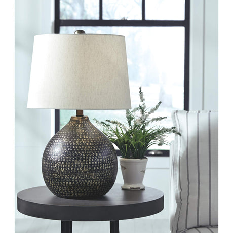 Maire Contemporary 25" Metal Table Lamp, Black & Gold Finish