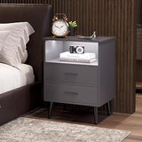 LED Night Stand with Charging Station, 3 Colors Dimmable Lights, Bedroom Modern