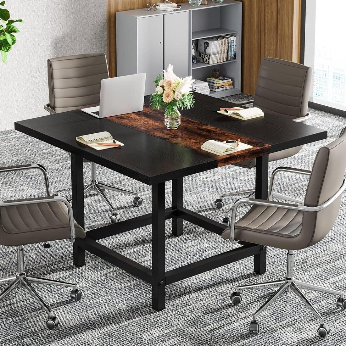 Small Conference Room Table for 4 People, Rustic Square 39.4L X 39.4W X 29.52H