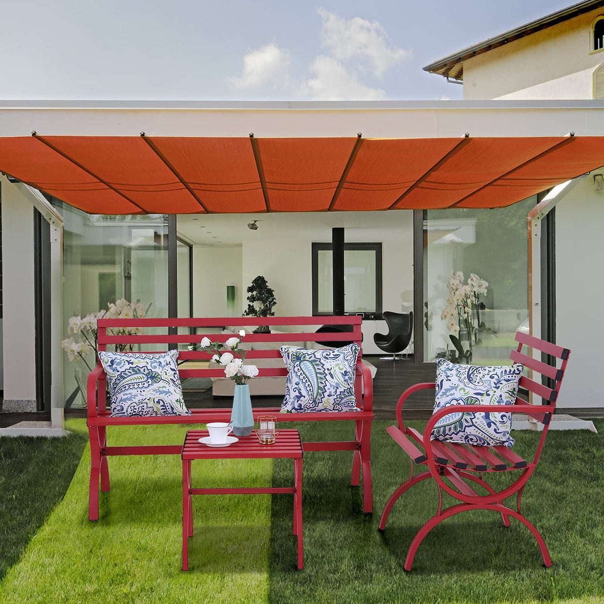 Outdoor Garden Patio Bench,Iron Metal Steel Frame Park Bench
