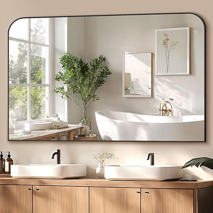 Black Metal Framed Wall Mirror – Modern Décor