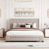 Storage Bed Upholstered Platform Bed with 3 Drawers Beige