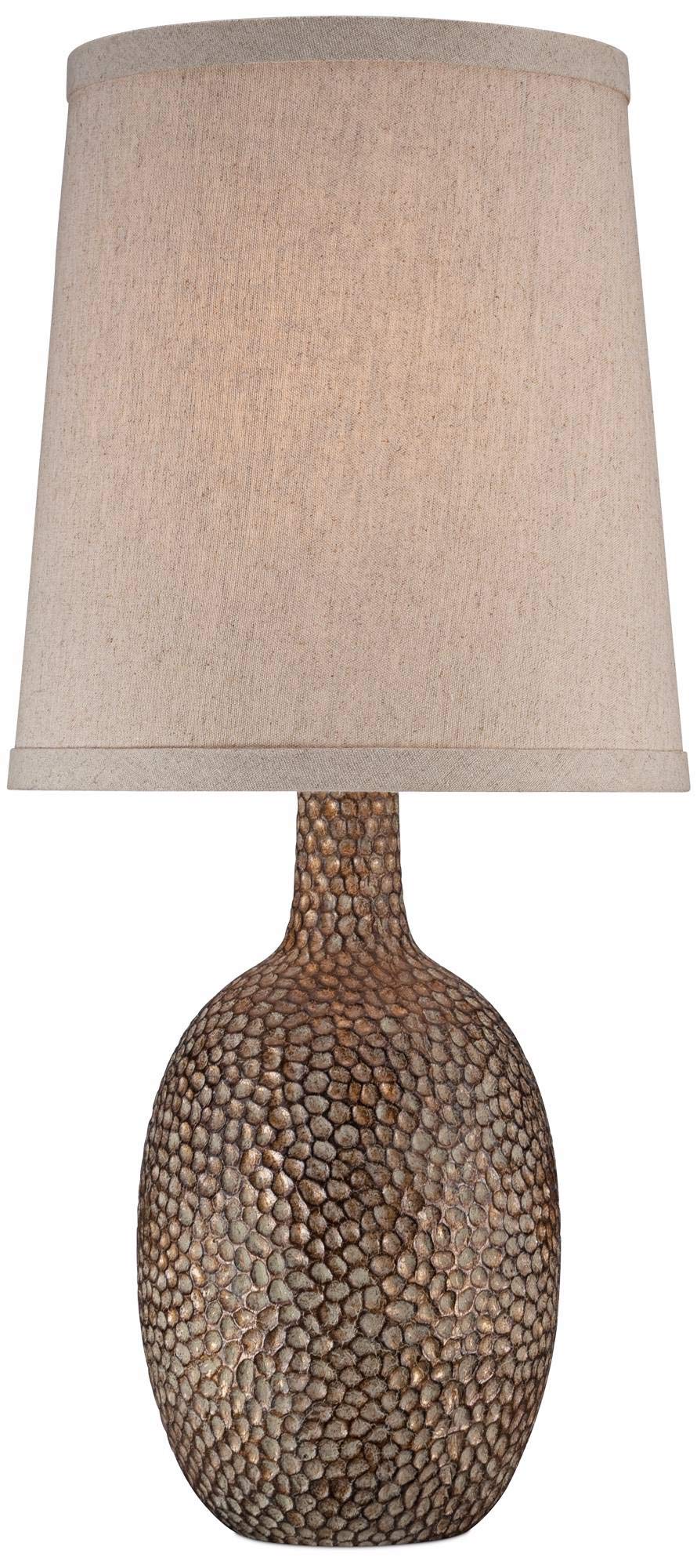 Chalane Rustic Farmhouse Accent Table Lamp 23.5" High Antique Bronze Hammered Texture Natural Beige Linen Fabric