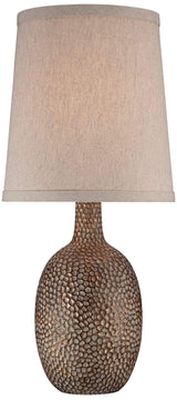 Chalane Rustic Farmhouse Accent Table Lamp 23.5" High Antique Bronze Hammered Texture Natural Beige Linen Fabric