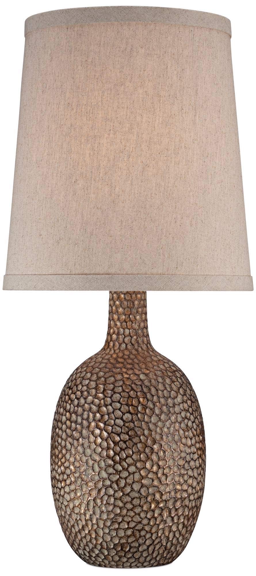 Chalane Rustic Farmhouse Accent Table Lamp 23.5" High Antique Bronze Hammered Texture Natural Beige Linen Fabric