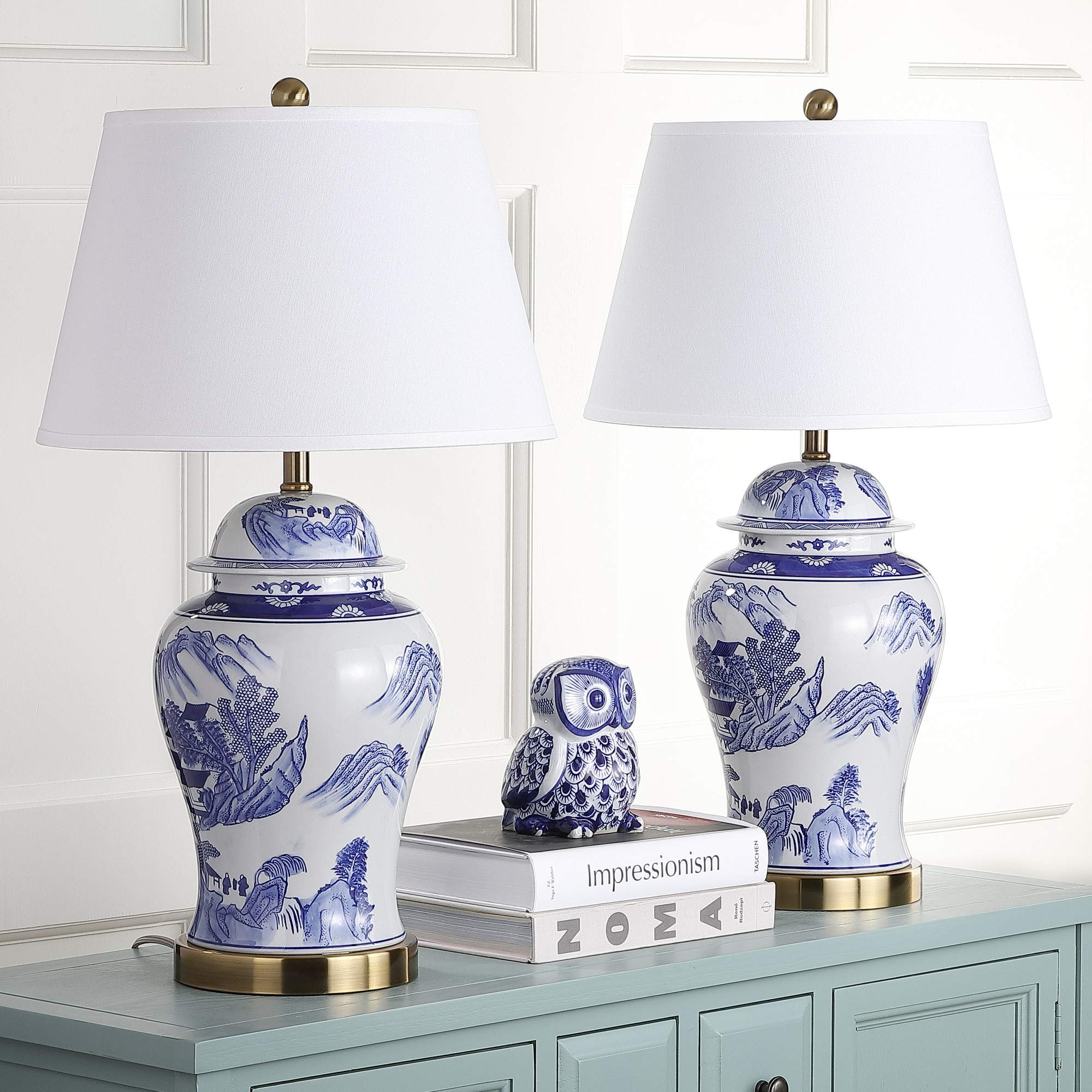 Blue & White Chinoiserie Ginger Jar Table Lamps - Set of 2