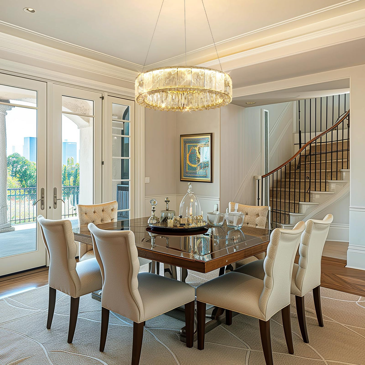 20" Gold Crystal Chandelier,Dimmable LED Ring Light for Dining Room, Bedroom