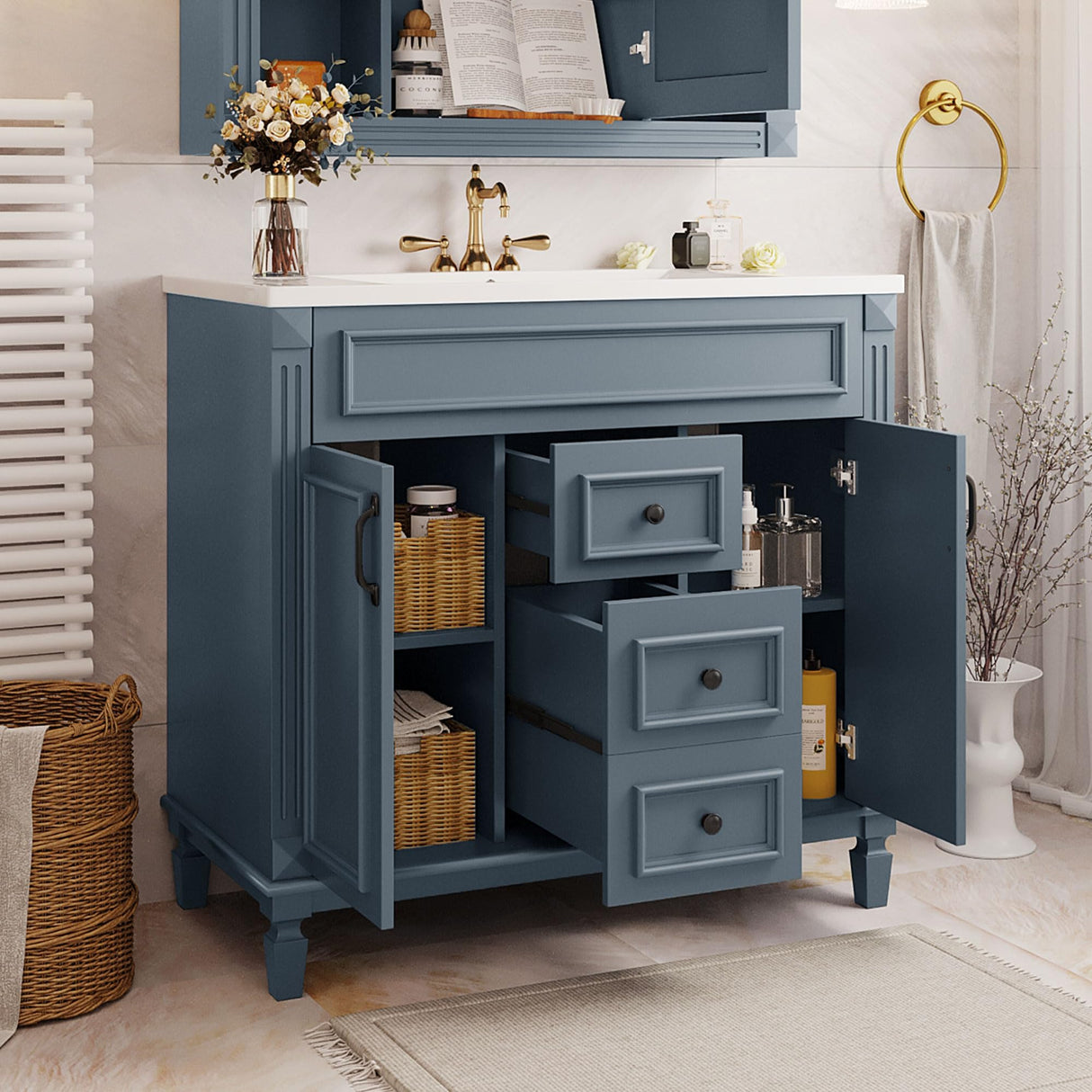 36" Bathroom Vanities with Single Sink, Modern Undermount Bathroom Sink Cabinet