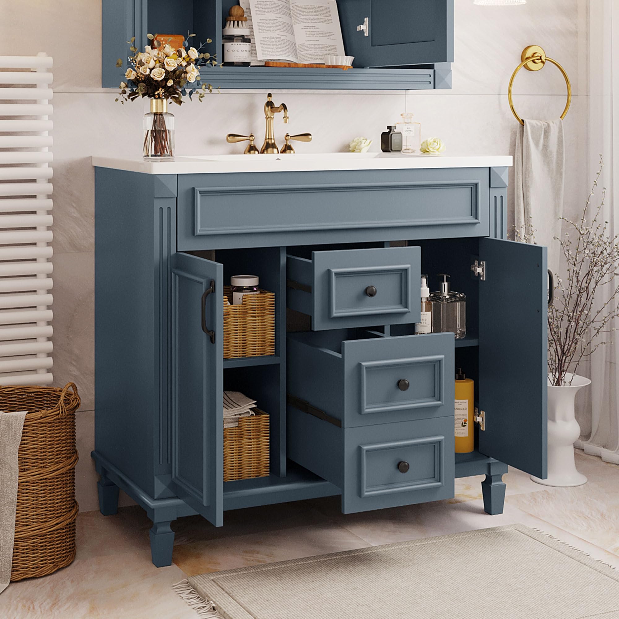36" Bathroom Vanities with Single Sink, Modern Undermount Bathroom Sink Cabinet