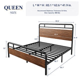 Queen Size Platform Bed Frame with Wooden Headboard and Footboard,