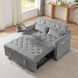 3 in 1 Sleeper Sofa Couch Bed, Modern Velvet Convertible Sofa Bed with Adjustable Backrest & 2 Pillows, Hidden Side Table, Pull-Out Sofa Bed for Living Room Bedroom, Grey