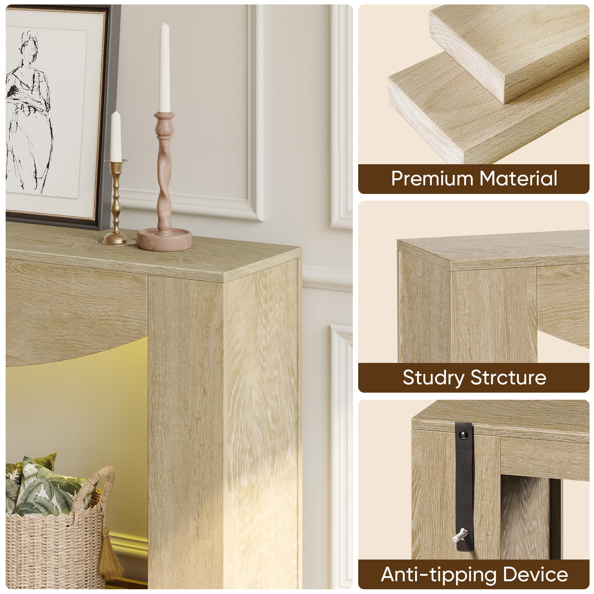 47" Farmhouse Console Table with LED Light