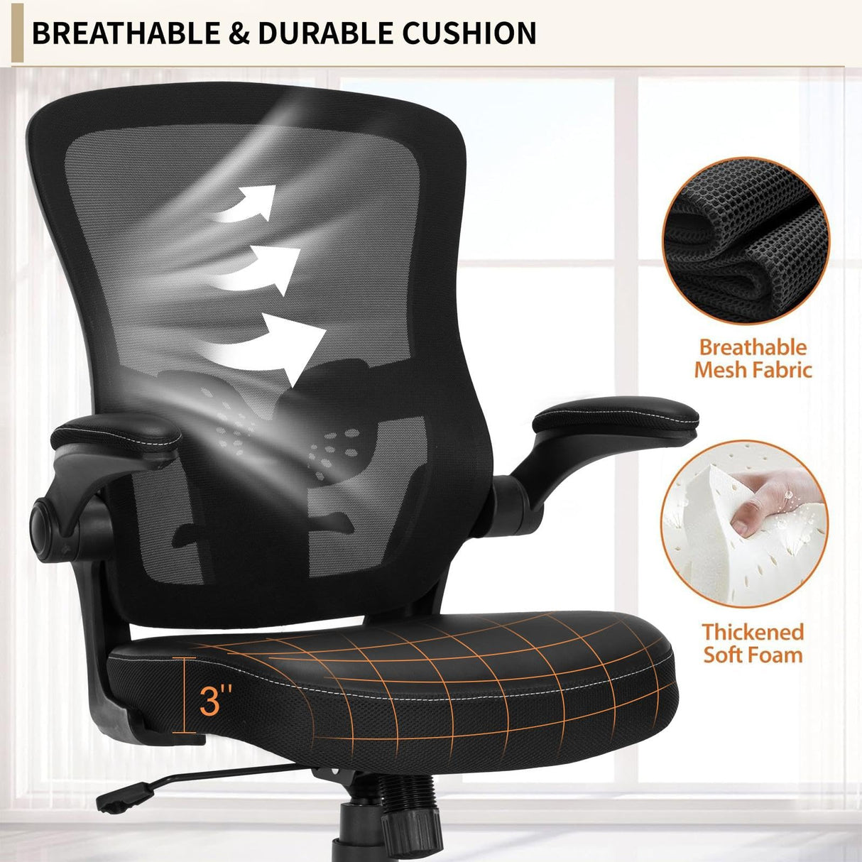 Office Chair with Adjustable Arms, Ergonomic Desk Chair Pu Leather Computer Chair