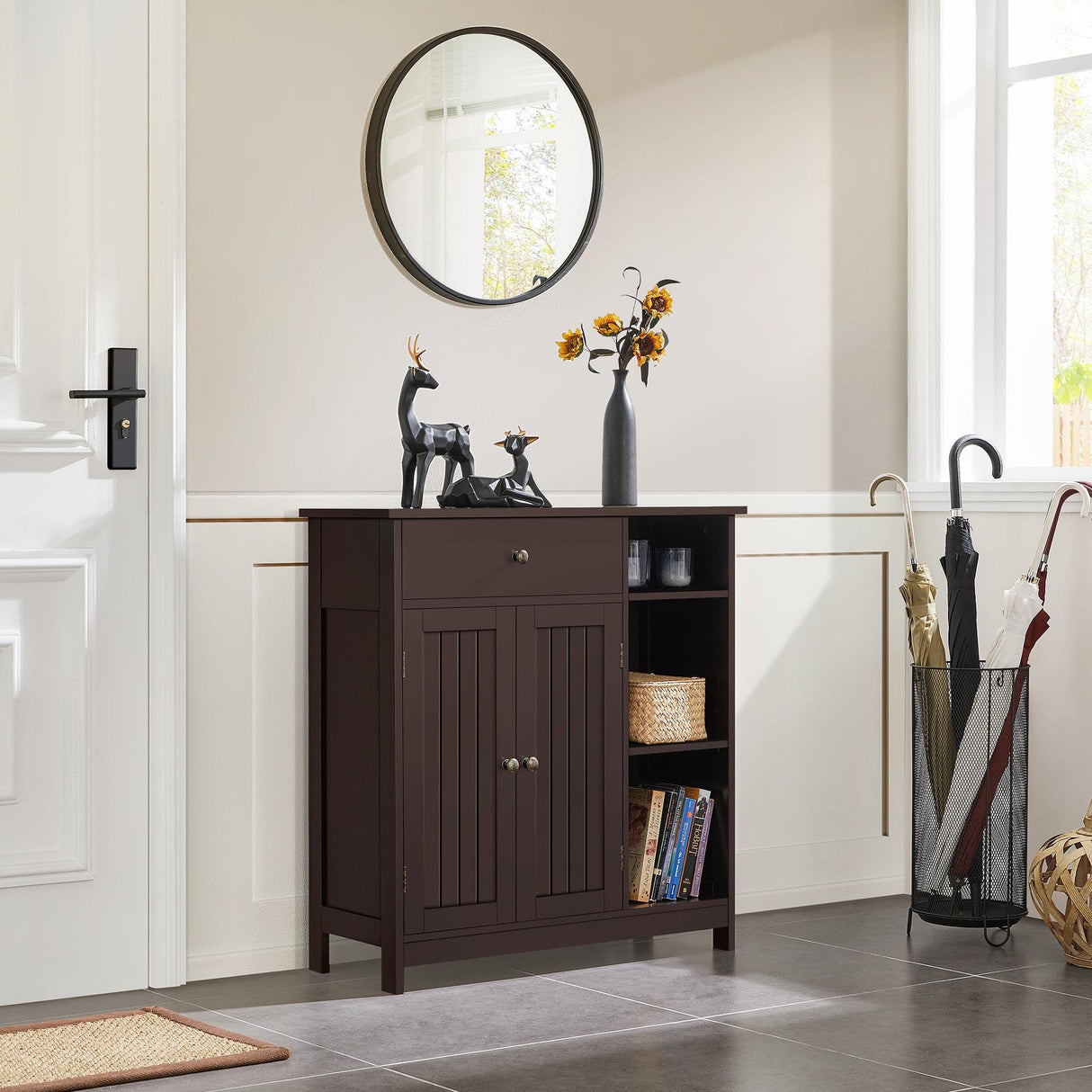 Bathroom Floor Cabinet, Kitchen Freestanding Storage Organizer, Large Side Cabinet with Doors