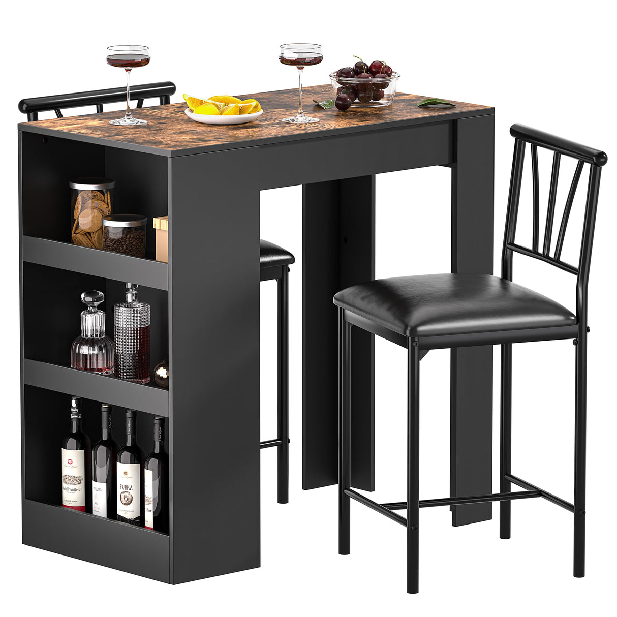 Small Bar Table and Chairs Tall Kitchen Breakfast Nook with Stools/Dining Set for 2