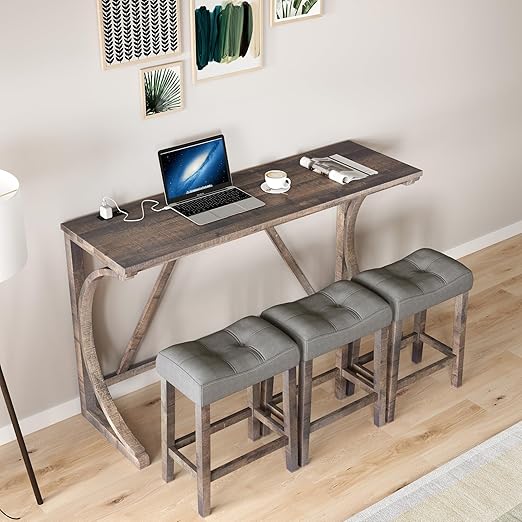 4-Piece Bar Table Set with Power Outlet - Counter Height Dining Set