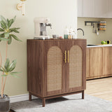 Set of 2 Rattan Sideboard Buffet Cabinet with Storage, 59 Inch Accent Cabinet with Doors