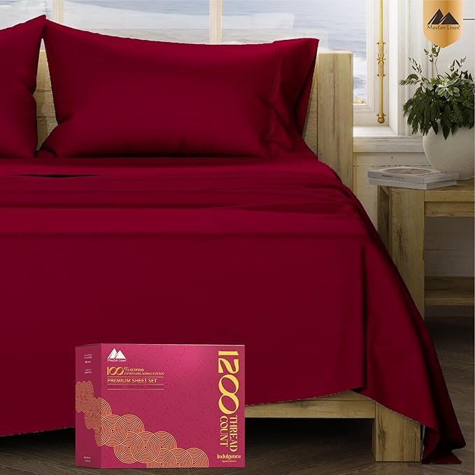 100% Egyptian Cotton Pillow Cases King Size Set of 2 - Luxury 1200 Thread Count Sateen White Pillow Covers