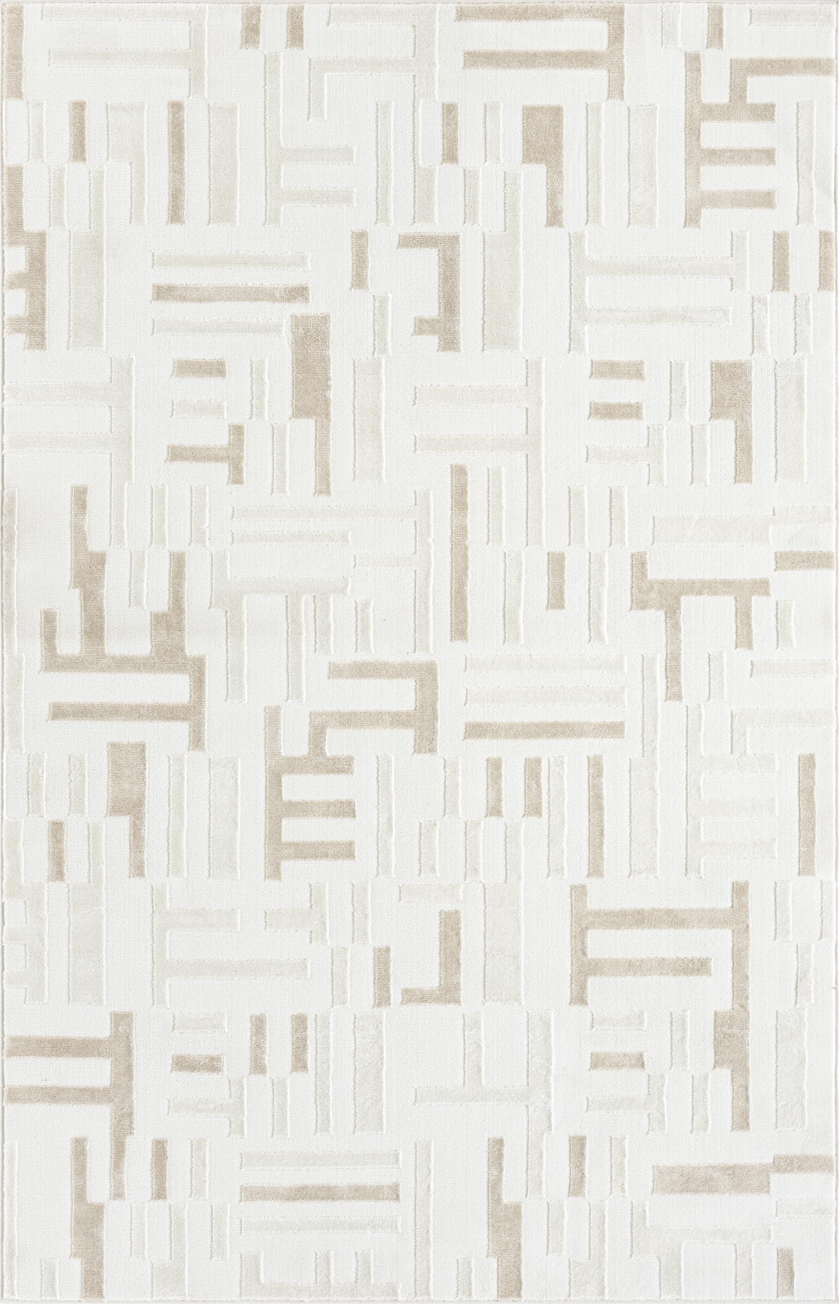 Abani Beige Area Rug - 5' x 8' - Living Room & Bedroom - Geometric Maze Design - Indoor Use - Easy to Clean, Stain Resistant, Non-Shedding - Neutral Collection