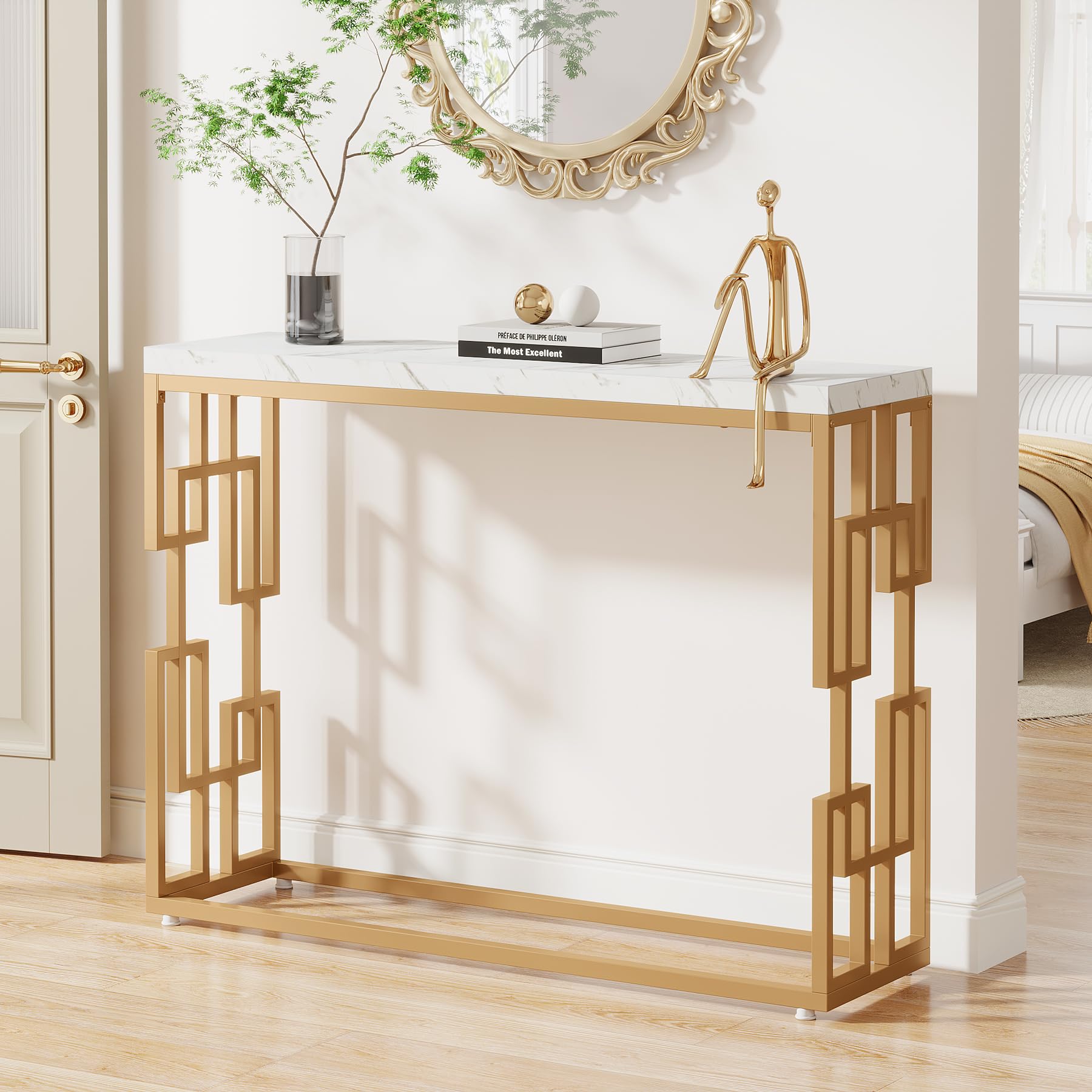 Console Table, Modern 42.5" Sofa Tables Entryway Hallway Foyer Table, White Faux
