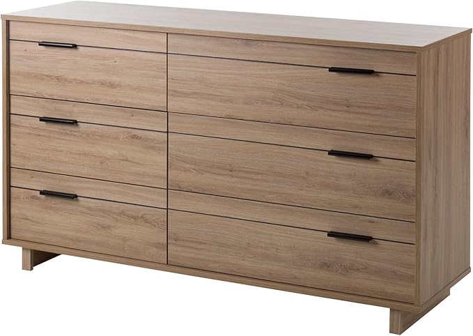 Fynn 6-Drawer Double Dresser, Winter Oak with Metal Handles